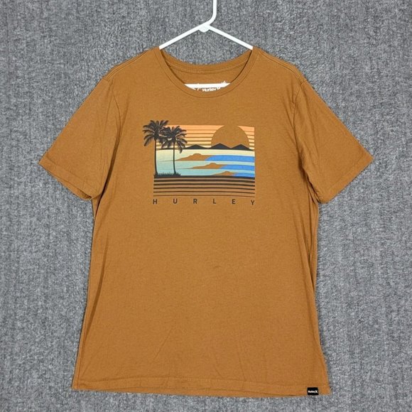 Hurley T-Shirt Mens Small Brown Sunset Logo 100% Cotton Casual Everyday Washed - Picture 1 of 12